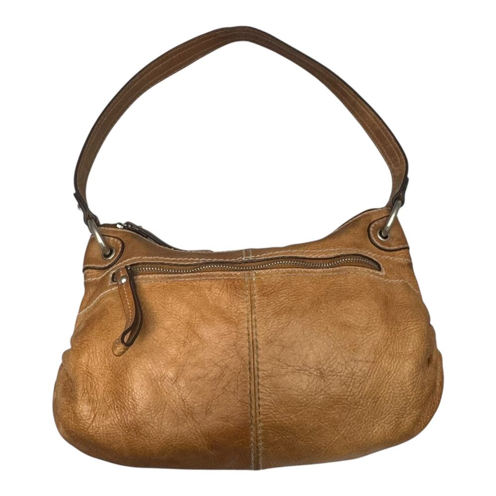 Tignanello Leather Shoulder Bag Y2K Satin Lined Tan Brown